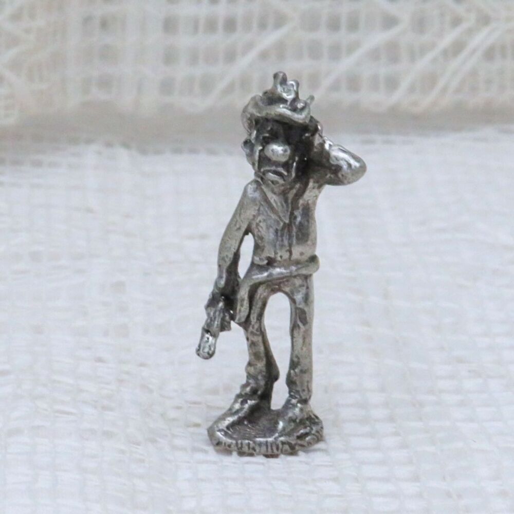 Vintage Pewter Cowboy Figurine Frustrated Cowboy Western Decor Miniature Statue